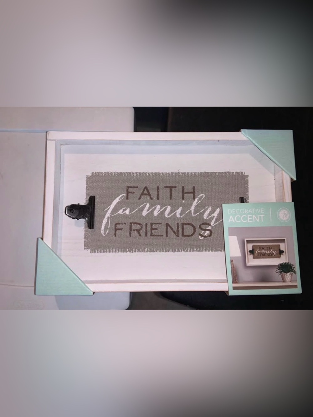Faith Family Friends Decorative Accent Wall Sign - White & Mint
